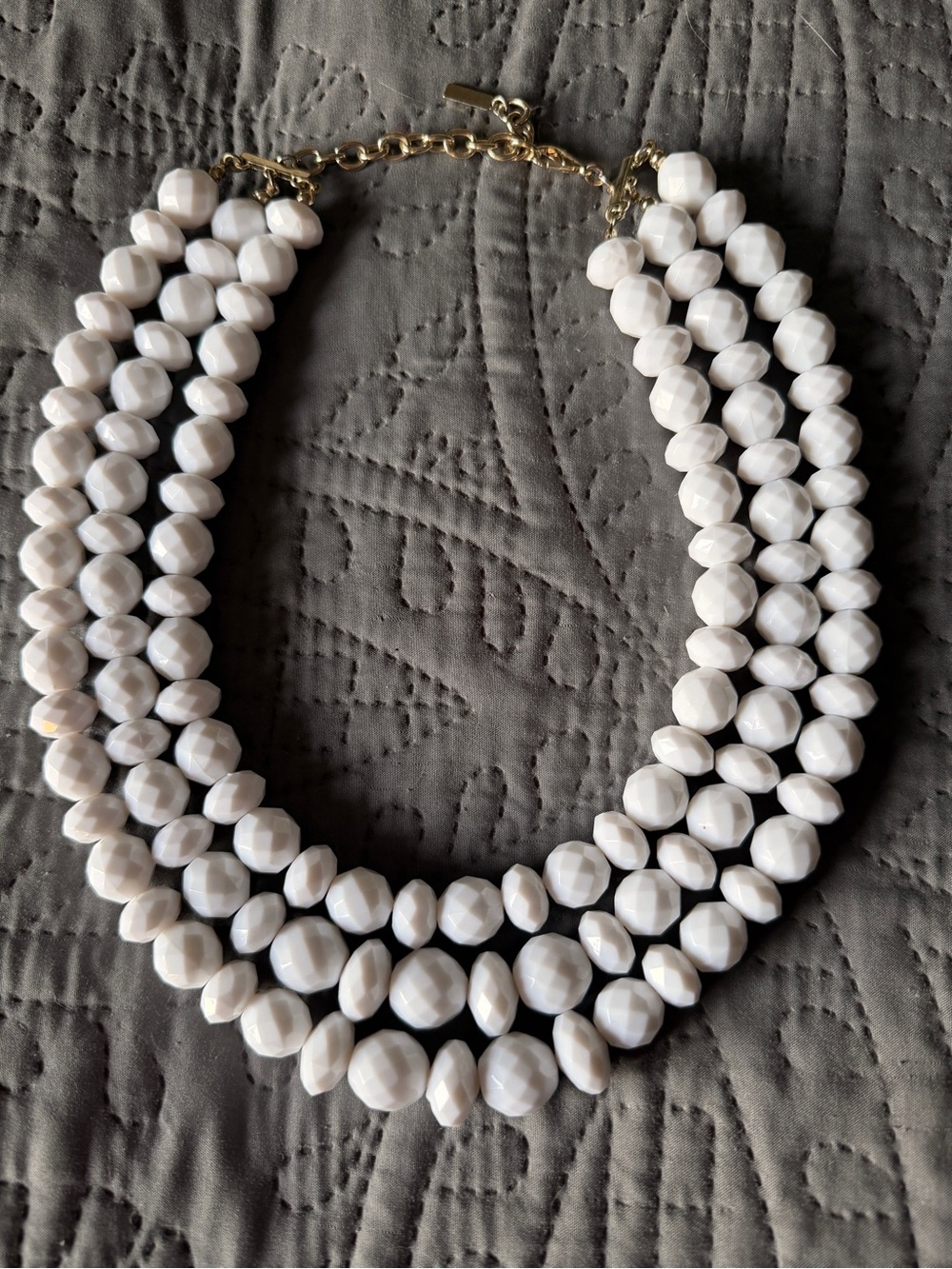 Sugar White Faceted Multi-Strand Beaded Necklace with Gold-Tone Chain